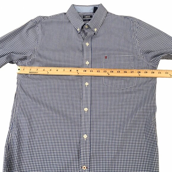 Izod Dress Shirt Men Medium Blue White Check Slim Fit Long Sleeve Classic Preppy - Picture 4 of 11